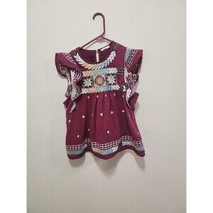 En Creme Embroidered Shortsleeve Art To Wear Purple Summer Top Sz S